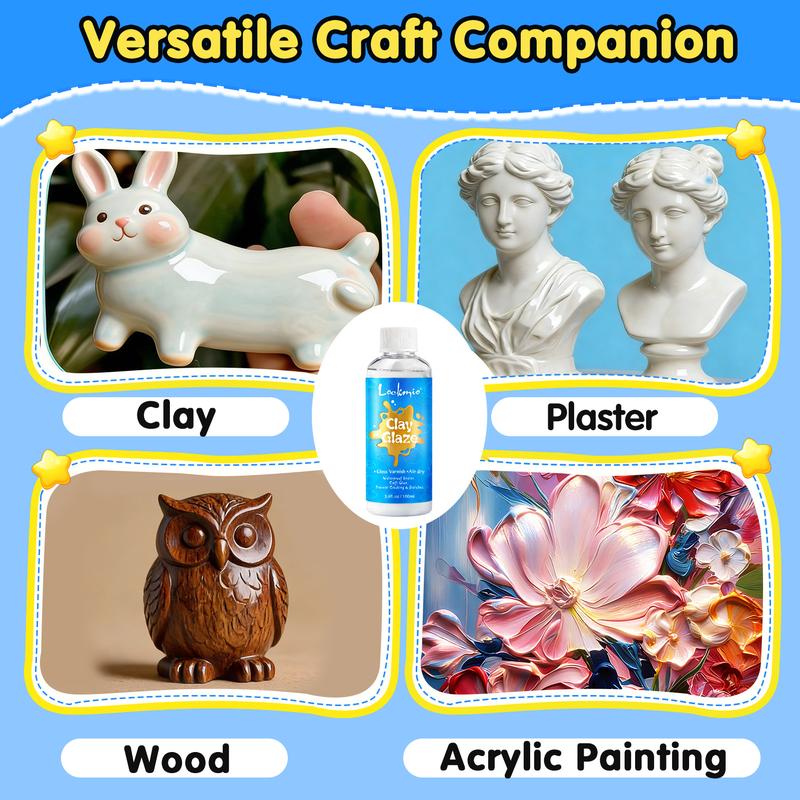 2 x 100ML Air Dry Clay Glaze, High Gloss Varnish, Protective Sealant to Prevent Cracking & Scratching While Providing a Gloss Glaze Effect - for Ceramics, Wood, Acrylic Painting and Crafts (Gloss) valentine's gift
