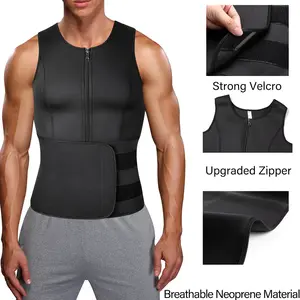 Menswear Neoprene Sweat Sauna Zipper Waist Trainer Girdle Vest Workout Tank Tops Body Shaper Fitness Shapewear Sports Gym Solid Shirt Soft Suit Breathable
