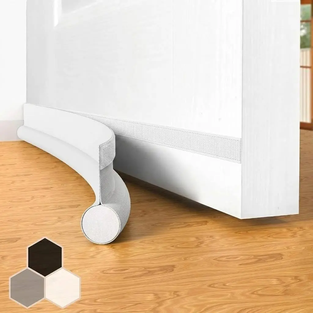 Door Draft Stopper Bottom One Sided Door Draft Blockers,37" Cutable Door Draft Blocker Insulator Door Sweep Stripping Soundproof,Fits for/Exterior Doors,1 Pack,White