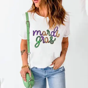 White Sequin mardi gras Graphic Shirt, Trendy Tee, Gift for him, Gift for her