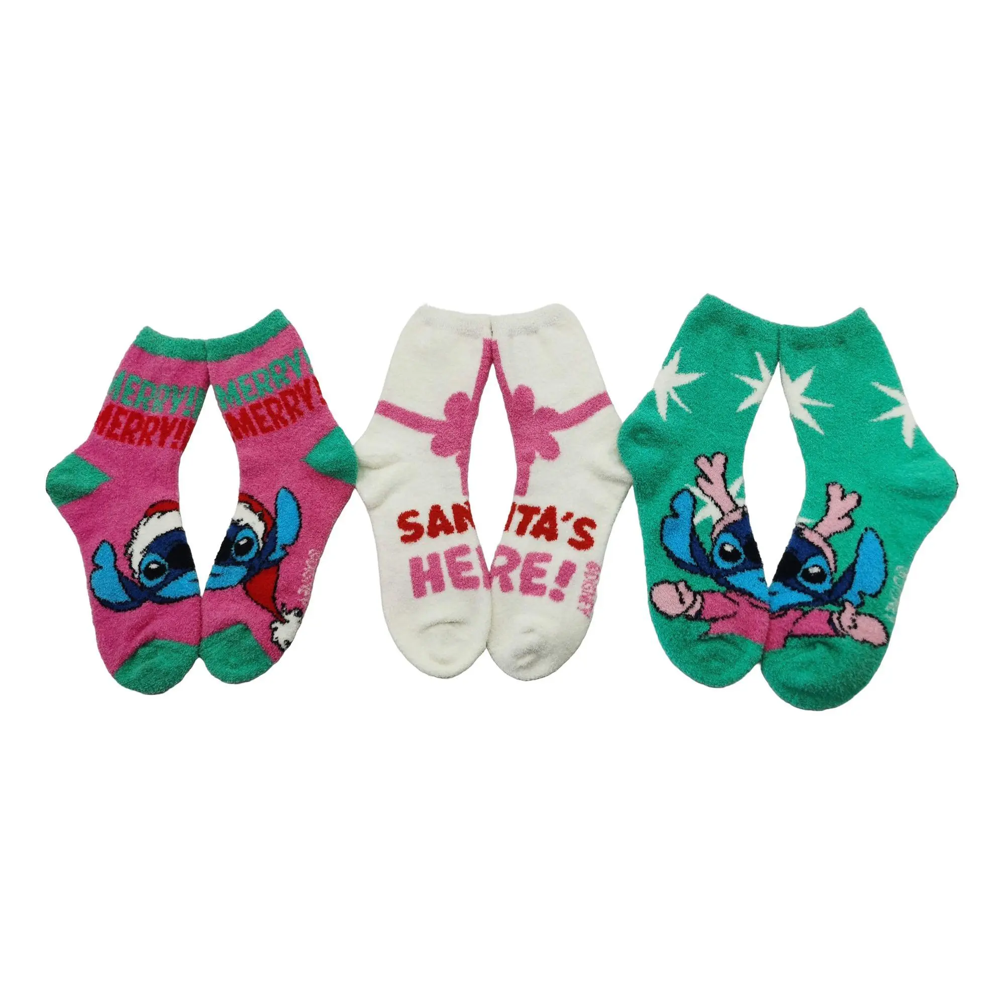 Disney Ladies' Boxed Holiday Stitch Crew Sock Set - 3 Pairs