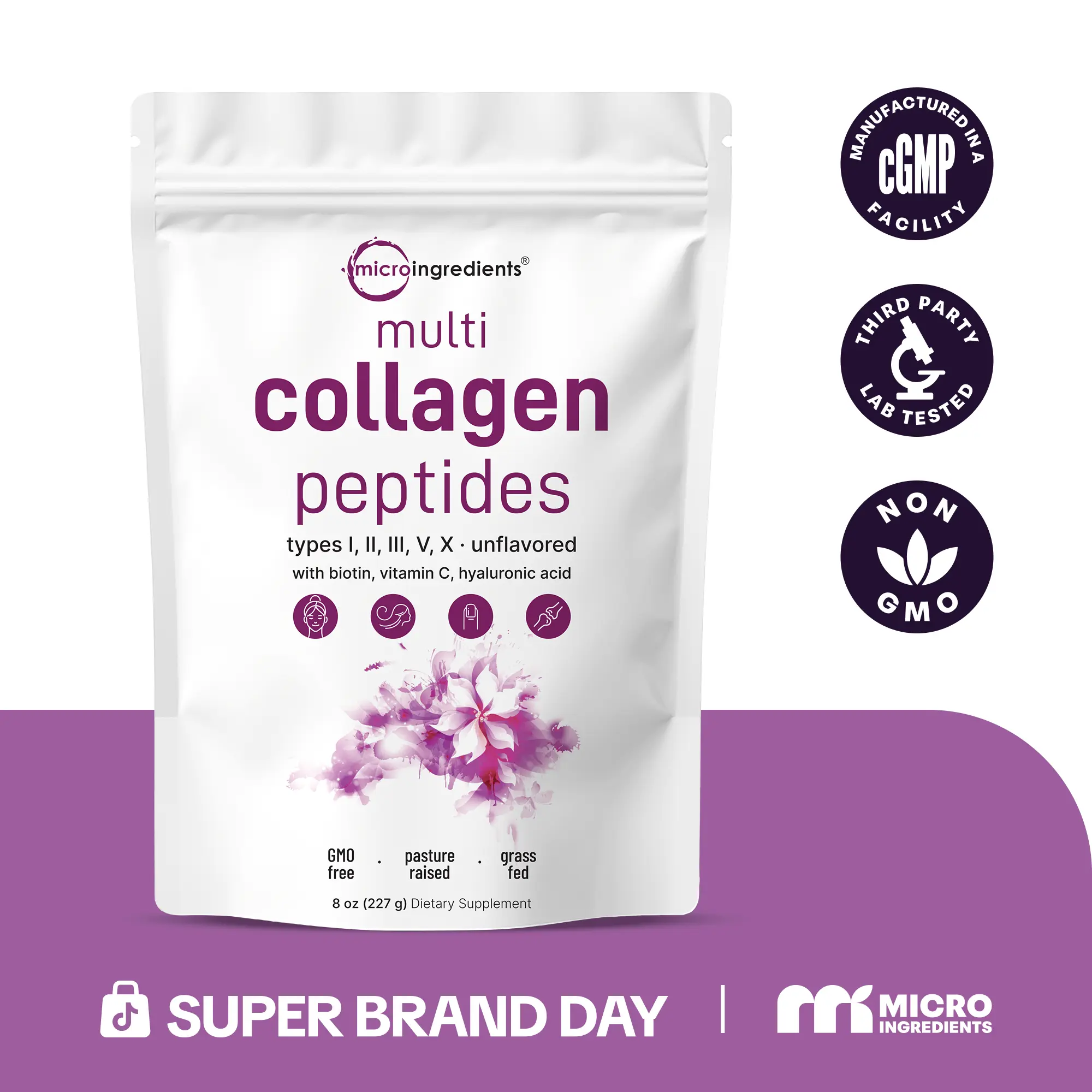 Micro Ingredients Multi Collagen Peptides Powder, 8oz Micro Ingredients Multi Collagen Peptides Powder, 8oz