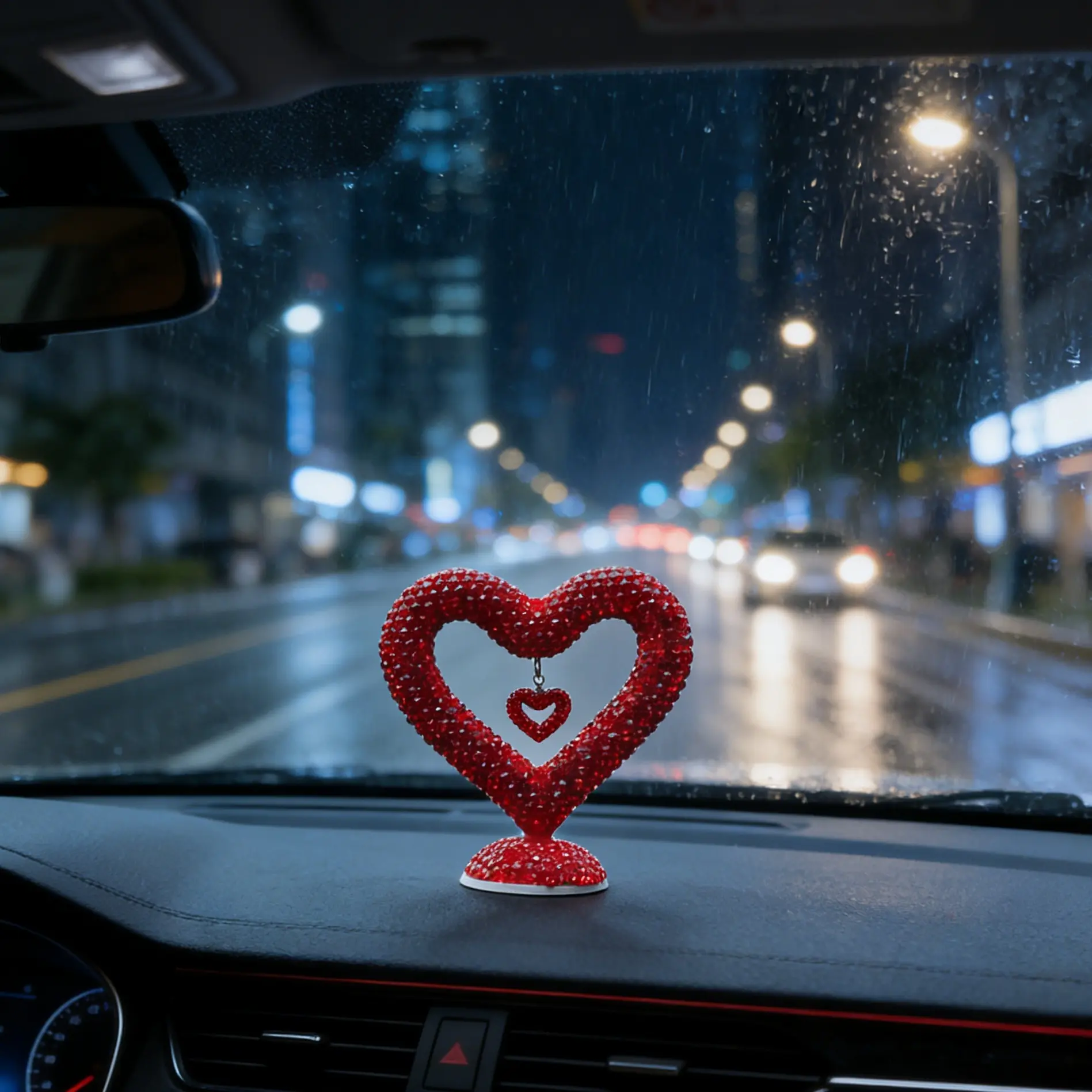 Diamanté Heart Car Ornament, 30mm Small Base Dashboard Decoration, Car Dashboard Decorations, Girlie Car Accessory, Cute Interior Decorative Item