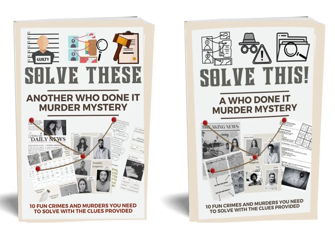 Solve This and Solve These! Two Who Done It Murder Mystery Books: 20 Fun Crimes and Murders You Need to Solve with the Clues Provided