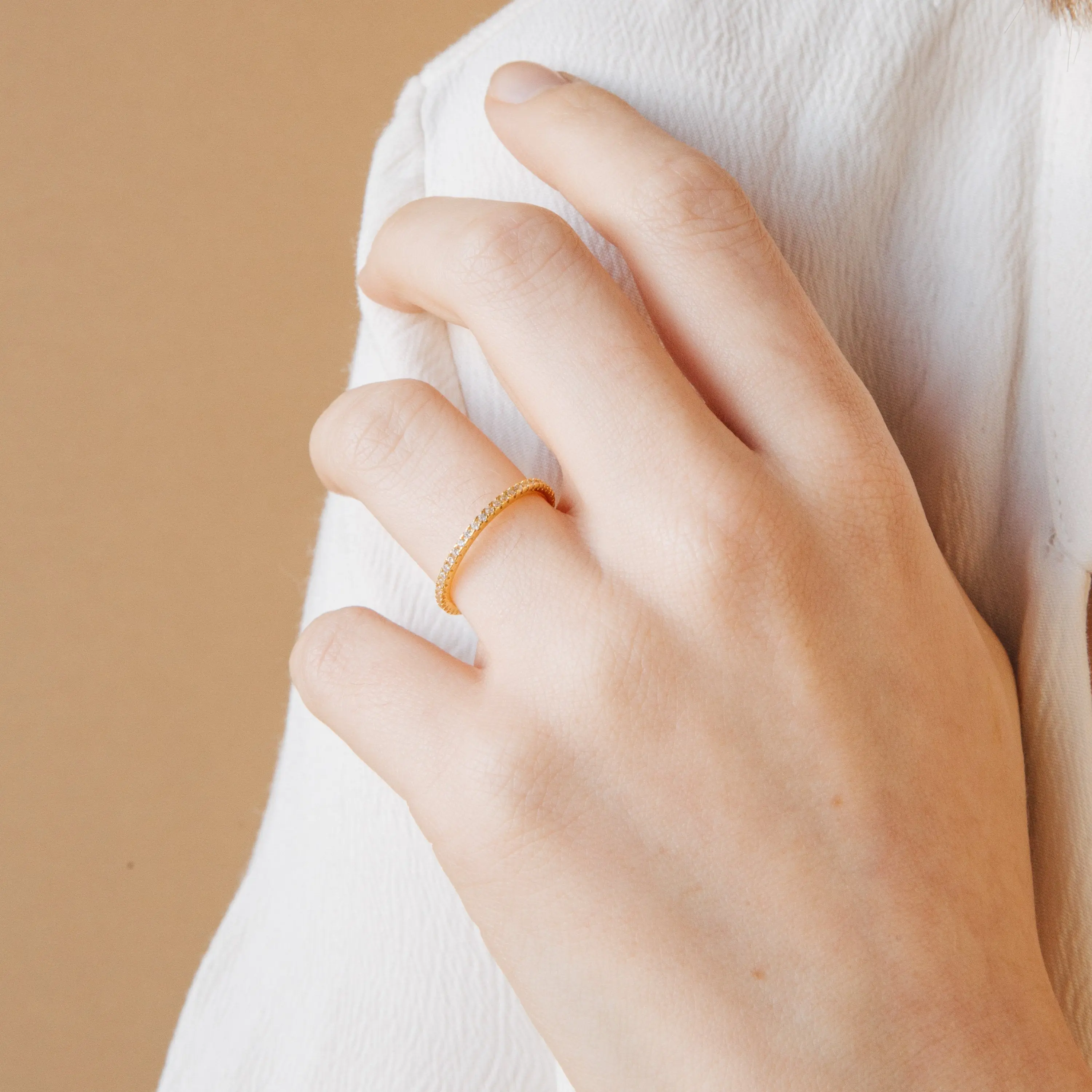 Dove Eternity Ring by Caitlyn Minimalist - Delicate Diamond Eternity Band in Gold & Silver - Engagement Ring - Wedding Jewelry - Anniversary Gift for Her