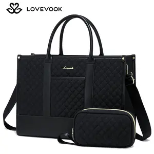 LOVEVOOK Laptop Canvas Bags for Women,15.6-17.3 inch Laptop Zipper Work Bags with Clutch Purse,Shoulder Bag with Adjustable Straps & 2 Cup Holders, Women Briefcase for Travel,Teacher,Doctor, Nurse,TikTokShopStockUp