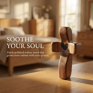 Easter Walnut Cross Handle Wooden Thumb Cross Church Easter Handlepiece, Handcrafted Religious Decor, Perfect Gift for Faithful