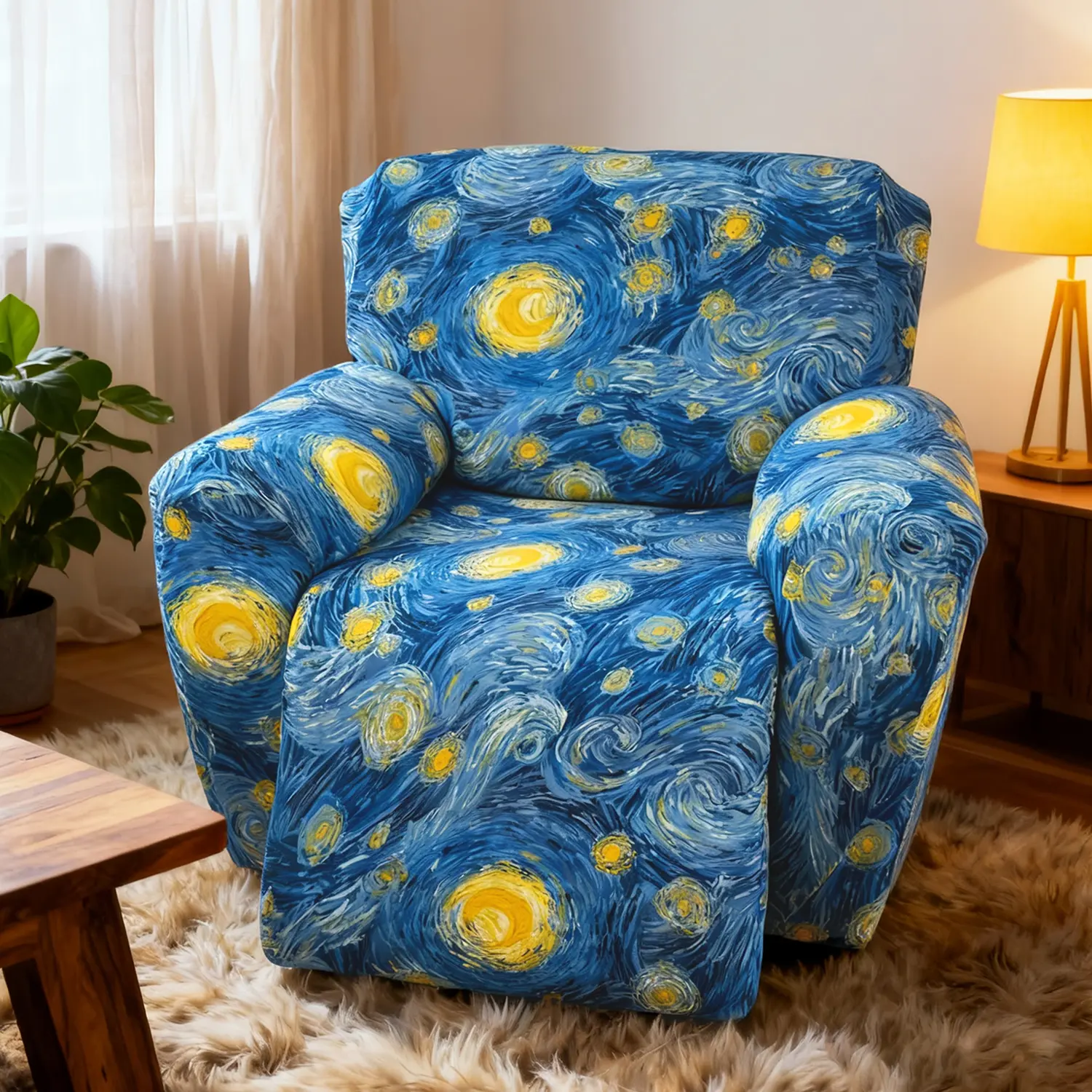 Printed Recliner Cover with Pockets, Single Reclining Slipcover, Lazy Boy Recliner Sofa Cover with Elastic Bottom, for Recliner Furniture Protector