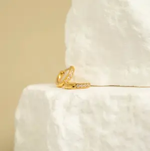 18K Gold PVD Stainless Steel CZ Stone Huggie Earrings