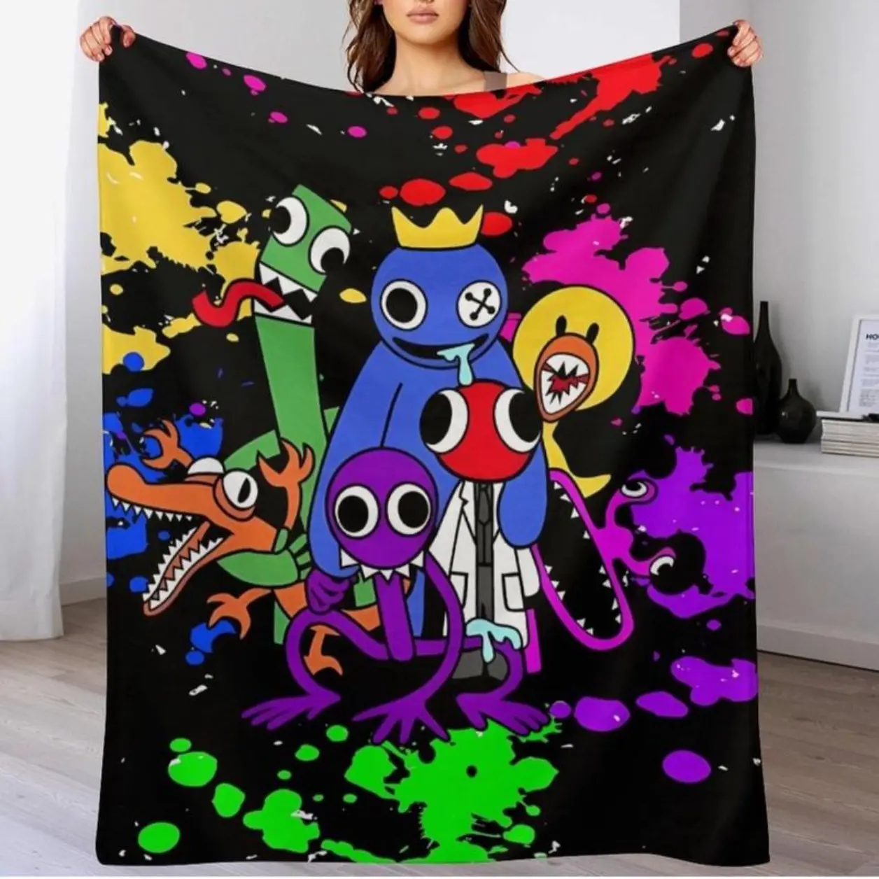 Rainbow Friends Throw Blanket Cloud-Soft Flannel Bedding for Sofa & Air Conditioning Skin-friendly Lightweight Soft Machine Washable Gifts