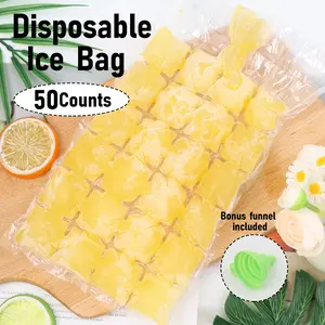50 Counts Disposable Ice Cube Bags with Funnels, Stackable for Space-Saving Storage Ice Molds Food Ice Filter