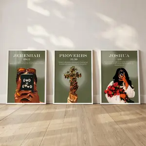 Set-3 Black Woman Art, Christian Girl Room Decor, Sage Green Bible Verse Prints (Digital)