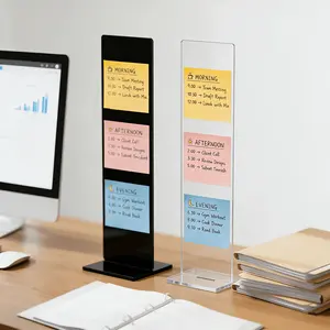 [Acrylic Memo Board] A Detachable Transparent Acrylic Memo Board with a Memo Message Board Holder,  Available in Black and Transparent Colors, an Office Desktop Accessory. Suitable for Vertical Adhesive Note Display Stands