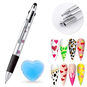 Nail Dotting Pen Nail Art Dotting Tools in Ballpoint Pen Design with Wax Nail Art Kit, 5 in 1 Nail Art Tip Dot Paint Manicure Kit, Rhinestone Wax Picker, Chrome Powder Applicator