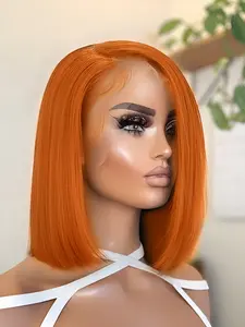 orange yellow green black bob cut human hair wig blue color for women 13X4 frontal lace short straight human hair wig bob human hair wig daily party use
