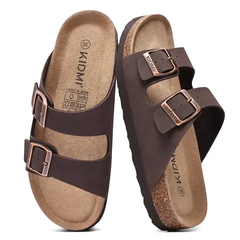 KIDMI Women's Sandals Men's Cork Footbed Casual Summer Sandals with Mild Arch Support Double Adjustable Buckle Slides for Men with Memory Foam, Lightweight Unisex No Break In Sandals