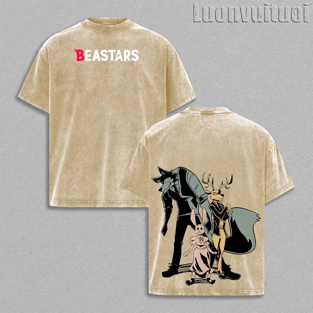 Beastars Anime Graphic Acid Wash T-Shirt Tank Top Legoshi Louis Vintage Oversized Streetwear Gym Pump Cover Men Women Y2K Grunge Aesthetic Manga Merch Kaisen Wear Cotton Tee