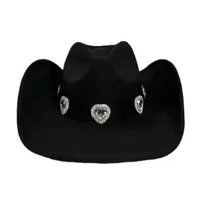 Black Rhinestone Heart Cowboy Hat – Western Glam Rodeo Hat – Festival Statement Accessory – Country Concert Hat – Cowgirl Hat with Bling