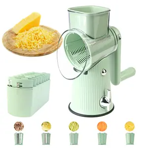 TOPAA 5 in 1 Manual Vegetable Chopper, Multifunctional Vegetable Slicer with Replaceable Blades, Kitchen Accessories for Cheese,Vegetable,Utensils Round Set Grater Green
