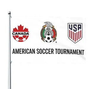 North America 2026 Soccer Tournament Flag, Tri-Country United Fans Premium Banner, Fade Resistant Heavy Duty Polyester Indoor Outdoor Sports Flag with Brass Grommets (2x3/3x5/4x6/5x8 FT)