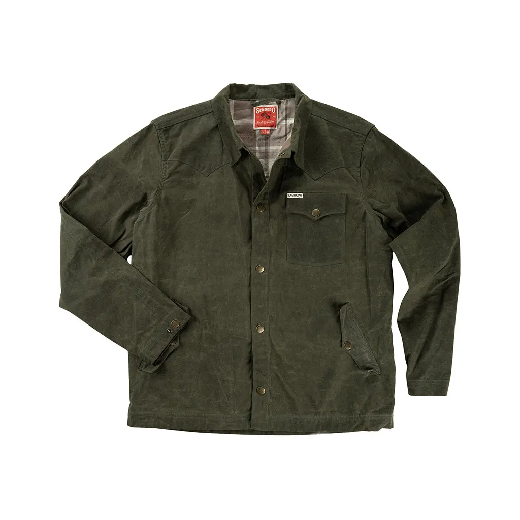 Sendero Provisions Co. Men's Rancho Waxed Jacket - 100% Cotton Canvas, Badlands Sage, Retro Western Punchy Western Outfit, Flannel Lining, Stitch Details, Shanks Accents, Plain Layer, T-Shirt Compatible Warmer (SPCQ124F15)