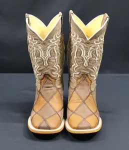 Cowboy City Square Toe Patchwork Boots 658062625 Honey/Brown