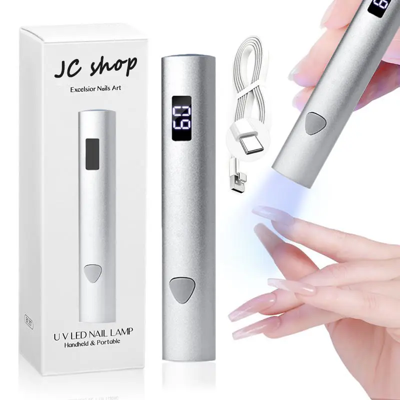 Mini UV This portable, wireless, fast-curing handheld gel nail lamp features an LED display, USB charging, and is suitable for gel nail polish, nail glue, and DIY nail art.