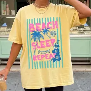 Beach Sleep Repeat Shirt, Summer Vibes Tee, Tropical Paradise T-Shirt, Vacation T-shirt for Her, Relax Beach Shirt, Gift for Beach Lovers