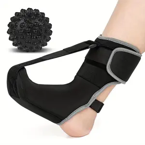 Plantar Fasciitis Night Splint Sock with Massage Ball for Plantar Fasciitis Relief, Soft & Comfortable Foot Brace for Achilles Tendonitis Heal Spur Foot-drop Flat-arch for Women and Men, Medium-Black