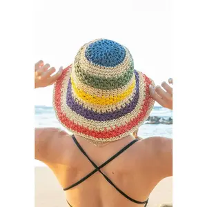 Rainbow Woven Straw Bucket Hat