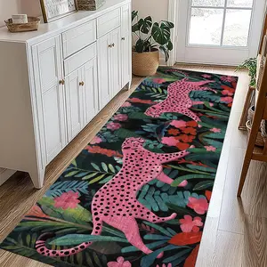 Luxury European Leopard Print Carpet, Colorblock Design, Foldable Washable Non-Slip Plush Rug, Animal Print Rug for Living Room Bedroom Hallway