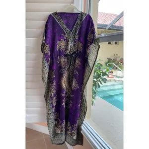 2000s Casual Style Purple Print Boho Lounge Caftan Plus Free size