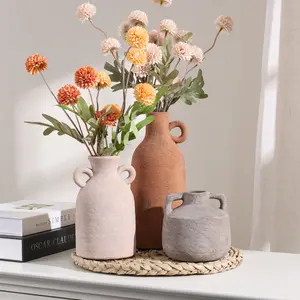 Ceramic Vase Set, 3Pcs Flower Vases for Modern Boho Farmhouse Decor, Decorative Vases for Pampas Grass & Dried Flowers, Distressed Finish