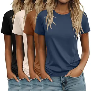 4/1 Pack Women's Cotton T-Shirts| Casual Short Sleeve Crewneck Tops| Loose Fit Rolled Sleeve Basic Summer Tees Tshirt women Shortsleeve Travel Sport