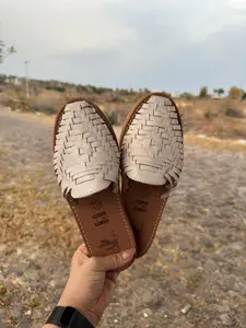Off White Leather Huarache Mules, Mexican Leather Sandals for Women, Artisan Handmade Shoes, Slip On Sandals, Gift for Her, Boho Sandals