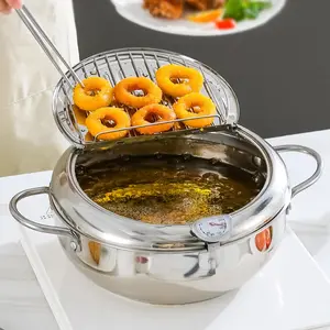 Stainless Steel Deep Frying Pot with Lid, Deep Fryer Pot, 1 Count Pot with Temperature Control & Oil Drip Filter Rack, Kitchen Cookware for Gas & Electric Stove