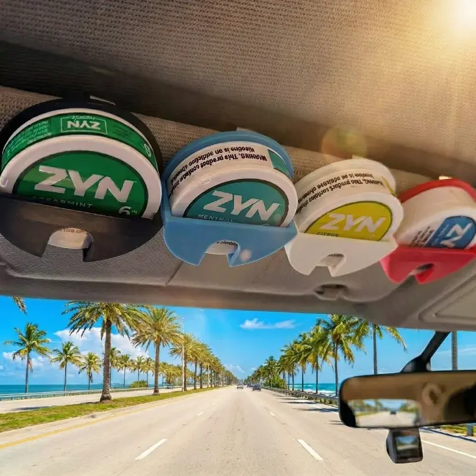 Universal Car Visor Clip-On Plastic Dip Can Holder - Truck Accessories, Secure Hold for 3*3*1.18in Standard Round Cans/Nicotine Pouches, Pouches Stay Put, Compact Durable Car Interior Stowing Accessory (Black,Blue,Red)