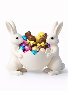 Easter Bunny Candy Bowl – Spring Table Centerpiece, Rabbit Egg Holder