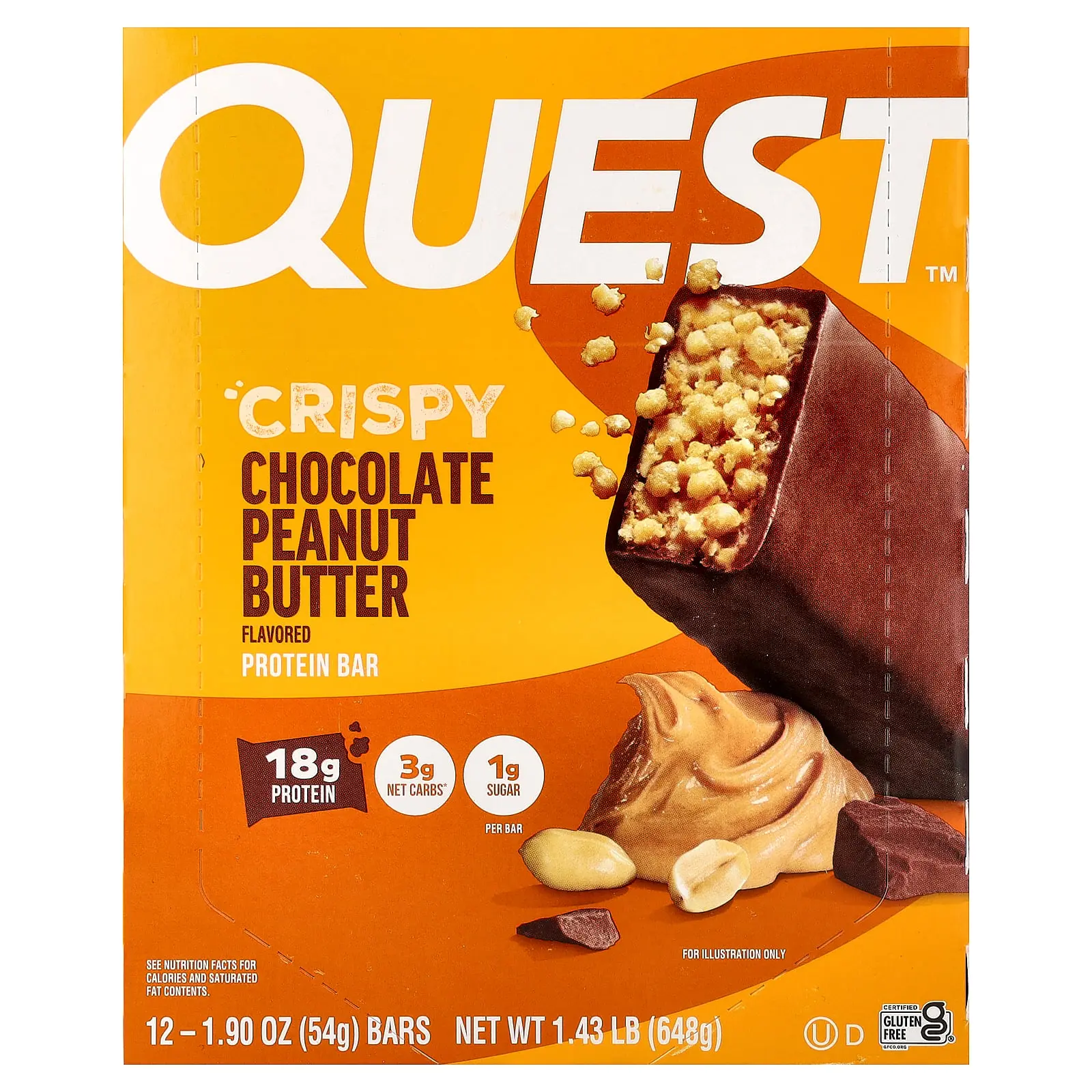 Quest Nutrition Protein Bar, Crispy Chocolate Peanut Butter, 12 Bars, 1.9 oz (54 g) Each