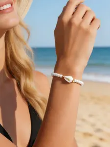 1 piece summer beach glass seashell bead bracelet, elegant lady's seaside vacation style accessory