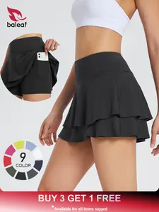 BALEAF Women's High Waisted Pleated Tennis Skirts Layered Ruffle Athletic Golf Skorts with Pockets Inner Shorts Quick Dry Breathable Lightweight Stretch Casual Active Skorts for Pickleball Gym Training Outdoor Daily Female