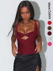women's solid bow design crop cami sleeveless top, 2025 fashion casual draped tank top for daily outdoor wear, lace cami, strap tank tops for women, ladies clothes for summer, women's tops, strappy womenswear