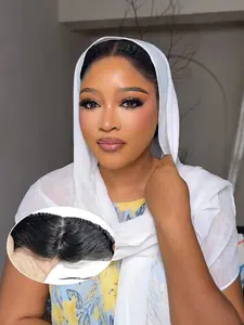 Lace Front Hairpiece 13*4 Full Lace Base Half Wig Natural Hairline Human Hair Pre Cut Transparent Lace Frontal for Gele Turban, Ear to Ear Lace with Braids and Elastic Band 10 Inch