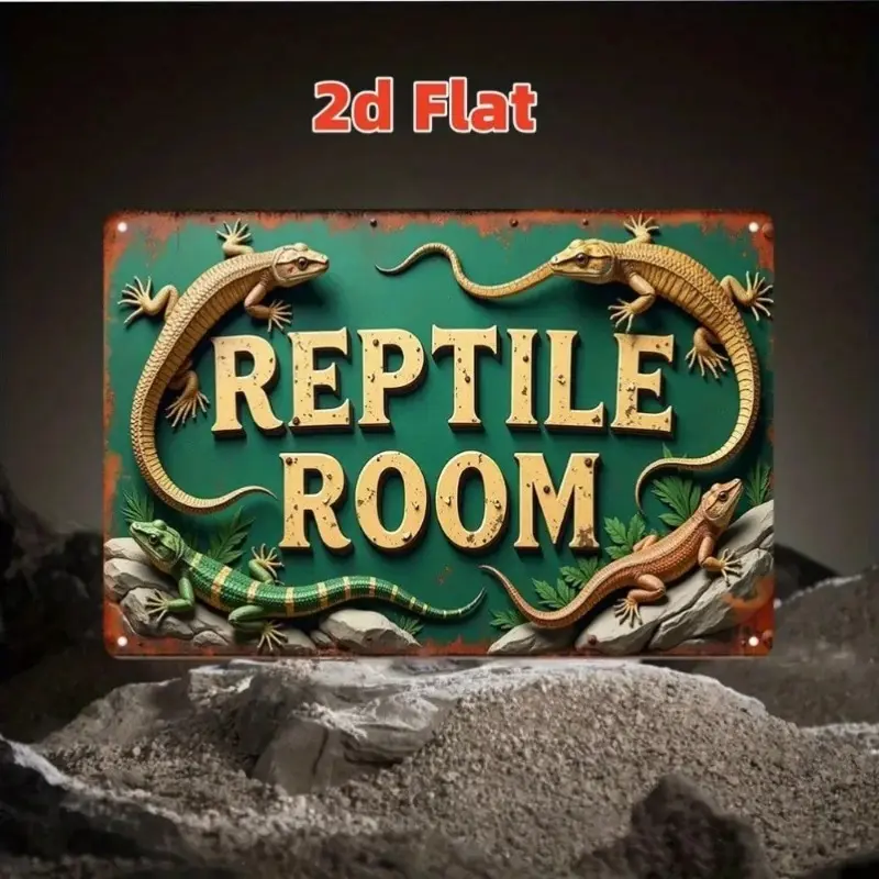 Vintage Reptile Aluminum Metal Sign 2D Rustic Wall Art Lizards Snakes Distressed Green Finish Room Decor Home Decor Wall Art for Living Room Bathroom Bedroom Kitchen Halloween Decor