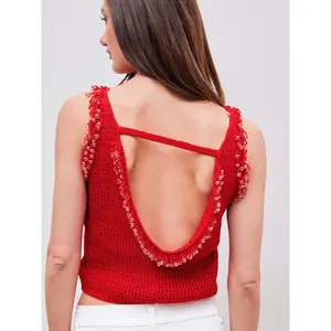 Cider [size 2-10] Knit Round Neck Solid Beaded Crop Tank Top SwimWeek