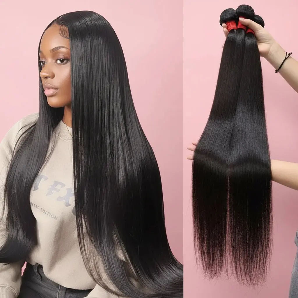 40inch Raw Brazilian Straight Hair Bundles™ | Double Drawn Virgin Human Hair Extensions