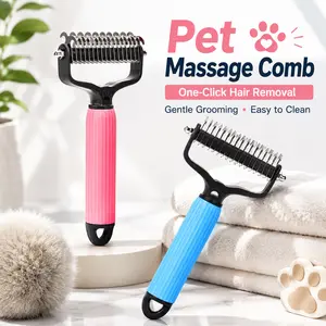 2-in-1 Pet Dematting Comb & Undercoat Rake for Double Coated Dogs - Safe Deshedding Brush to Remove Stubborn Mats and Tangles in Thick Hair shedding long-haired cat cepillo para perros double-sided fur removal tool groomer Grooming Tool Grooming Goods