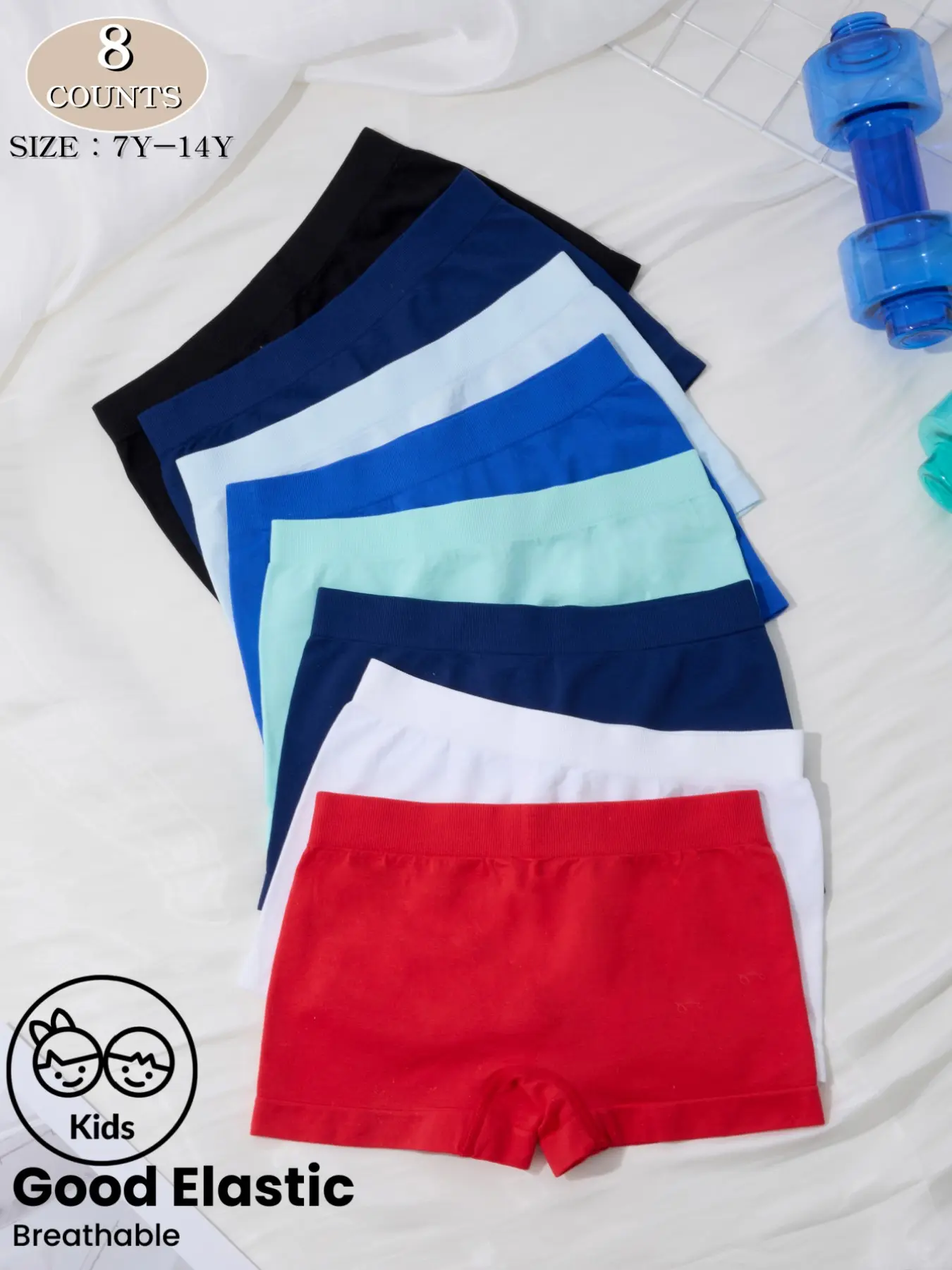 8 Pack Cute Boys' Casual Youth Underwear Safety Comfortable Elastic Briefs, Unisex Sports Boxer Shorts, Breathable Sweat-Wicking, Breathable Underclothes, Ages 7-14, All Seasons, Breathable Undergarments, Under Clothing