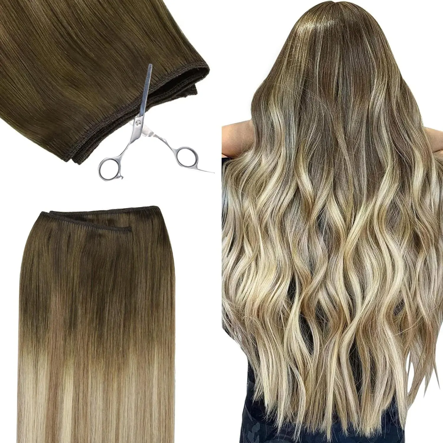 GOO GOO Sew In Weft Hair Extensions Real Human Hair Weft Extensions  Natural Straight Hair Multiple Wearing Ways 10+ Color Choices Best Weft Extensions summer hairstyles #summerwins #SummerFinds