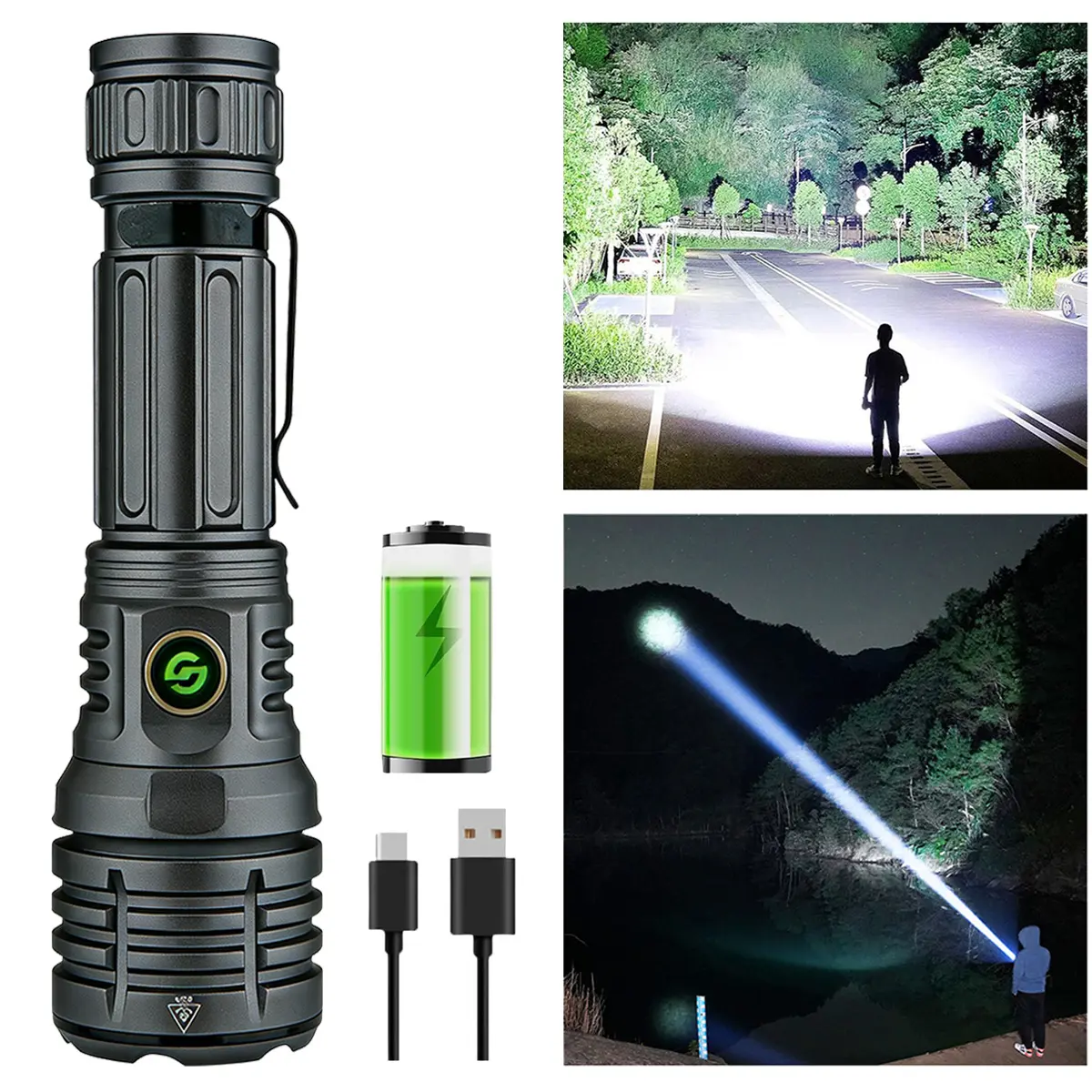 Super Bright Rechargeable Flashlight Strong Light Ultra Bright Outdoor Camping Home Long-range Flashlight Six Modes Long Endurance Lighting